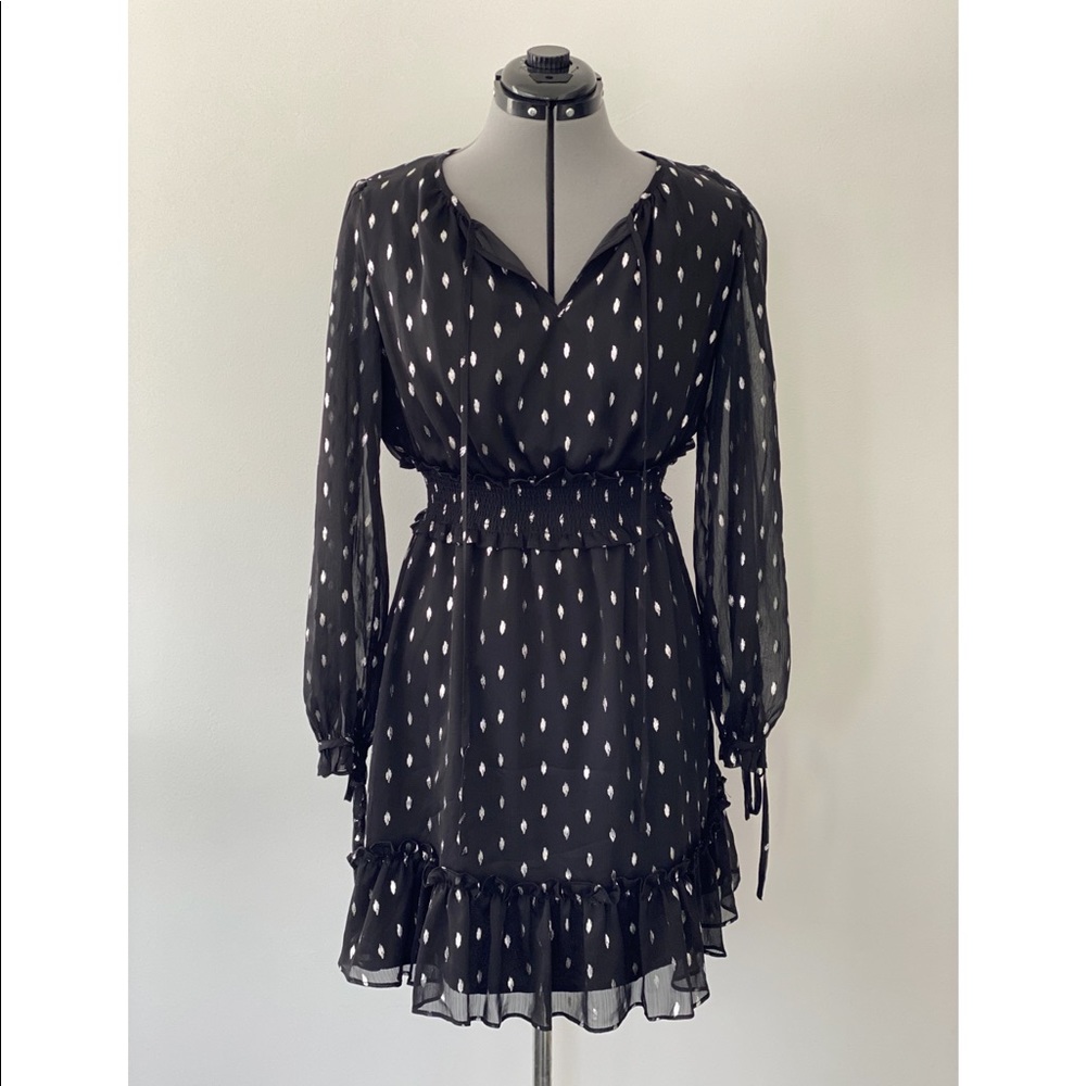 Chelsea 28 - Dress-  long sleeve- black with silver dots - Size Small